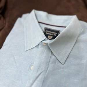 Hudson North Light Blue Linen Casual Button Down Shirt